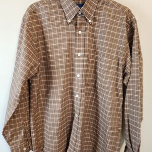 Towncraft Men's Tan and White Plaid Button Down Shirt